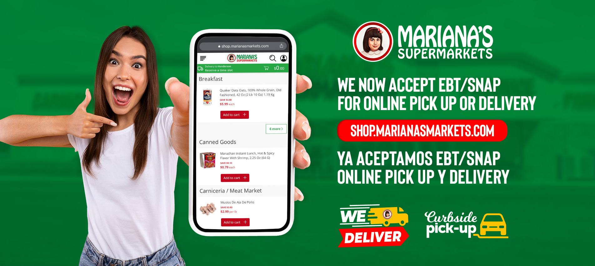 Free deliveryOrder from home get free delivery to your front door! https://shop.marianasmarkets.com only at there locations sahara & valley view, eastern & flamingo, jones & 95, cheyenne & civic center. only 10 miles from the store.